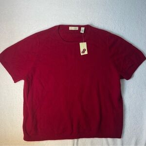 Lord & Taylor 100% cashmere 2 ply red Short Sleeve Sweater size 3XL classy chic